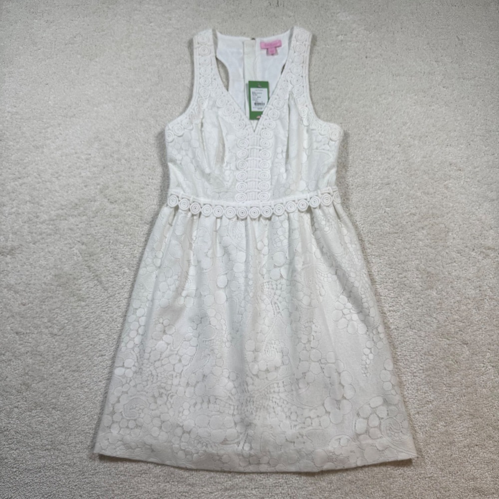Lilly Pulitzer Litzia Dress Womens Size 8 White Mocean Lace Racerback V-Neck New - Picture 2 of 11